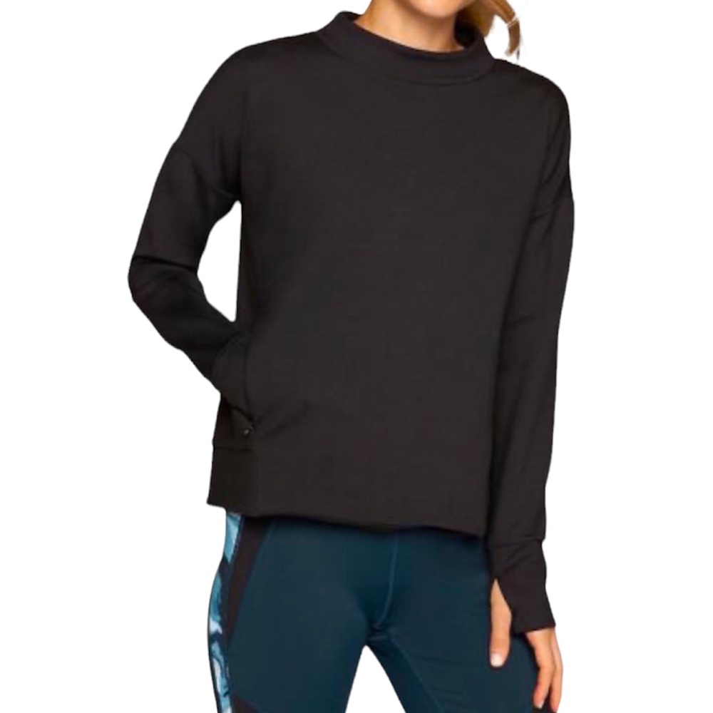 ATHLETA Denali Pullover Mock Neck Sweatshirt Top with Pockets and Thumb Holes